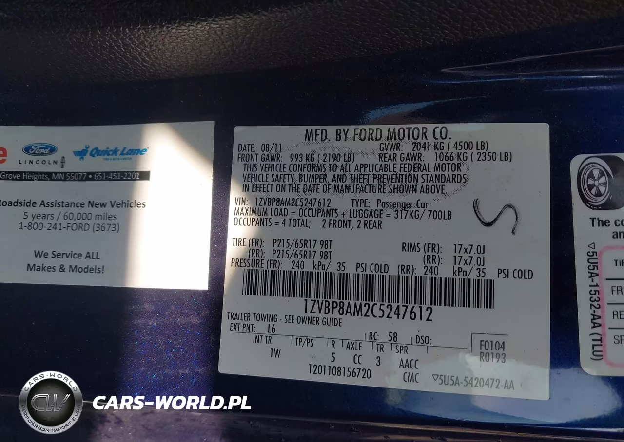 2012 Ford Mustang V6 VIN:1ZVBP8AM2C5247612 - 9
