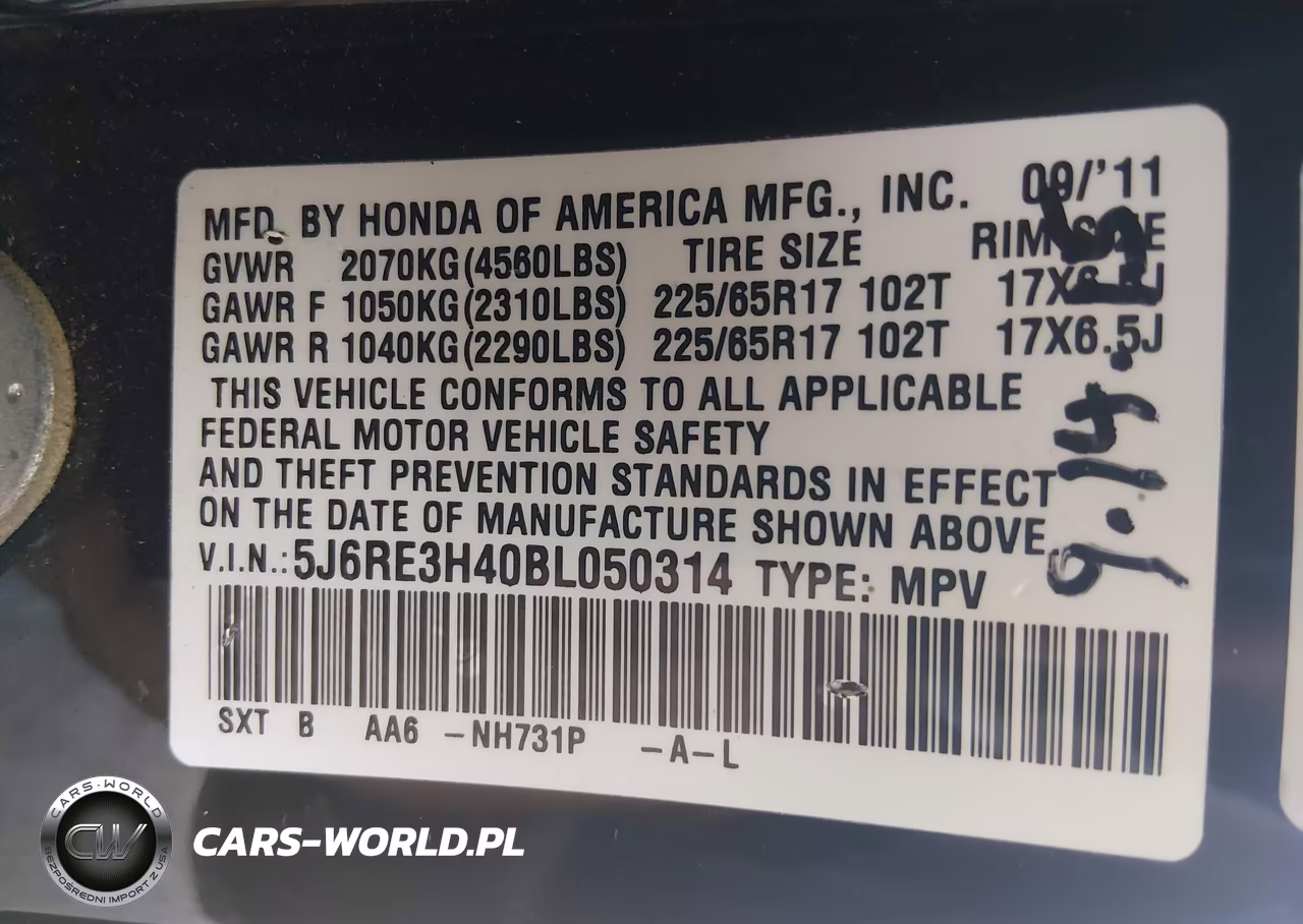 2011 Honda Cr-V Se VIN:5J6RE3H40BL050314 - 9