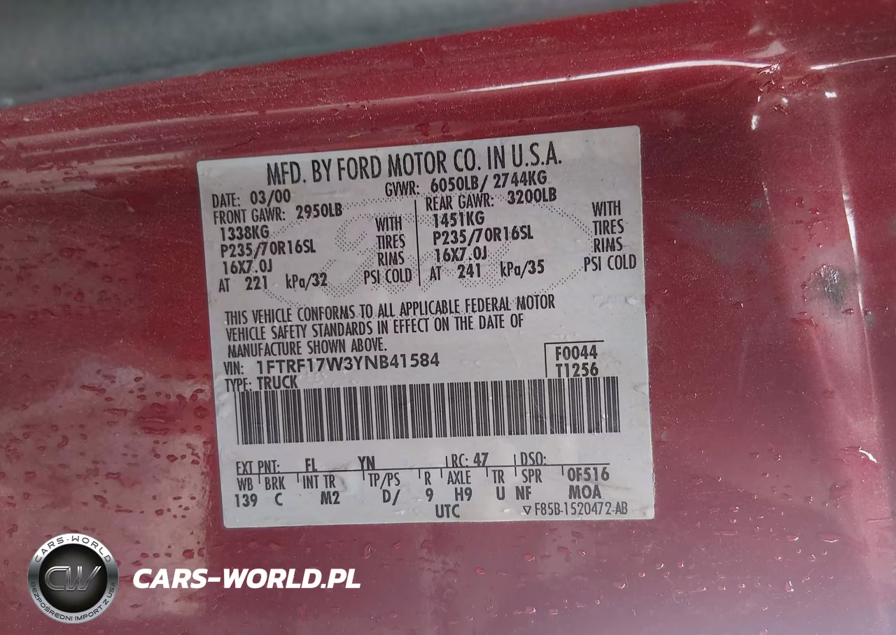 2000 Ford F-150 Work Series-Xl-Xlt VIN:1FTRF17W3YNB41584 - 9