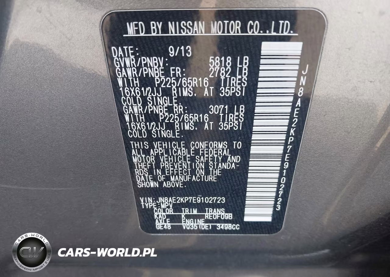 2014 Nissan Quest S VIN:JN8AE2KP7E9102723 - 9