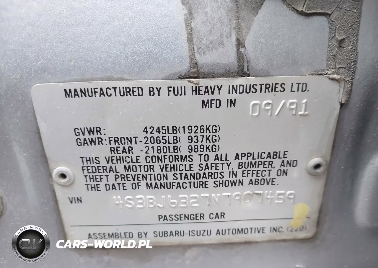 1992 Subaru Legacy L VIN:4S3BJ6327N7907459 - 9