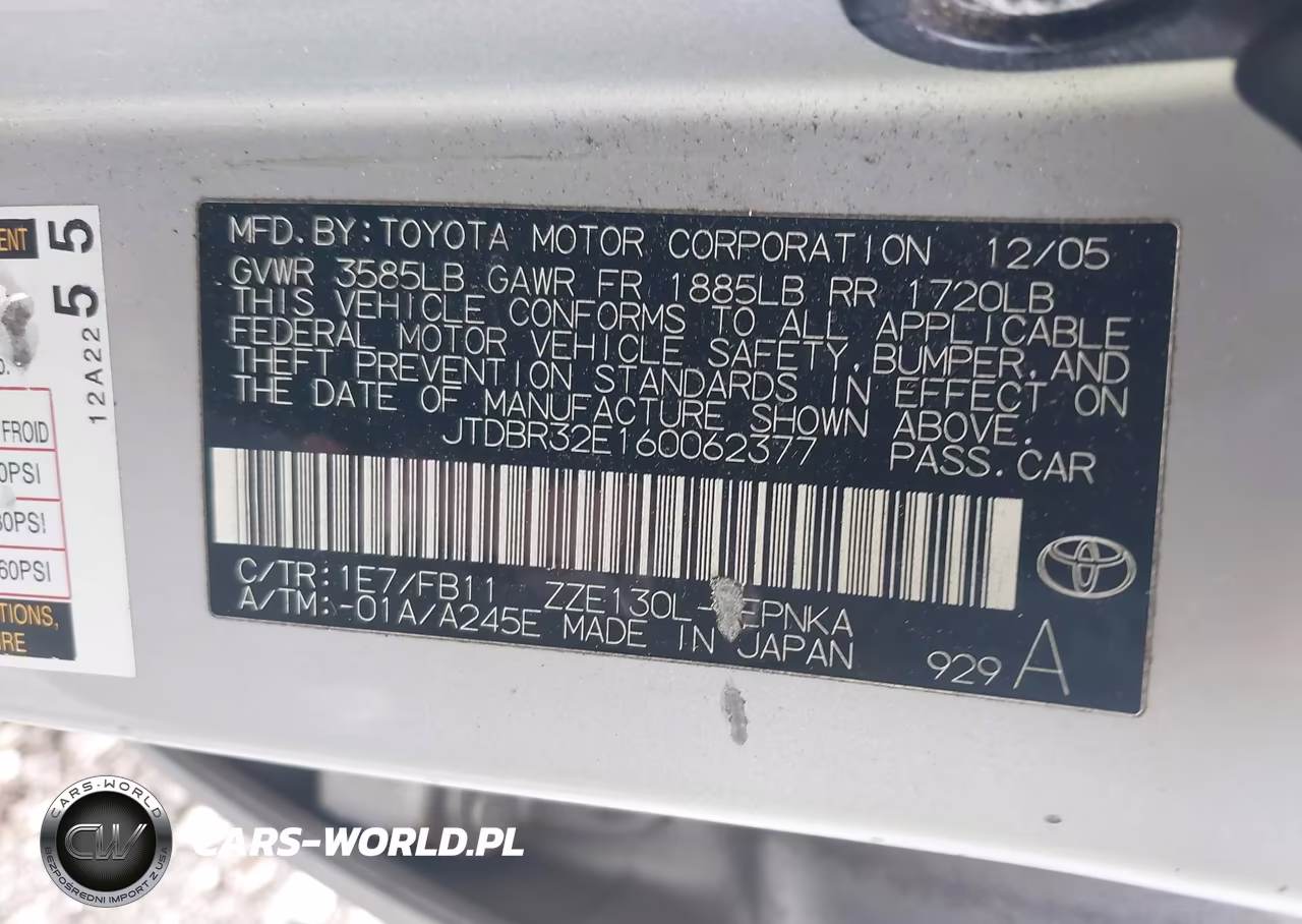 2006 Toyota Corolla Le VIN:JTDBR32E160062377 - 9