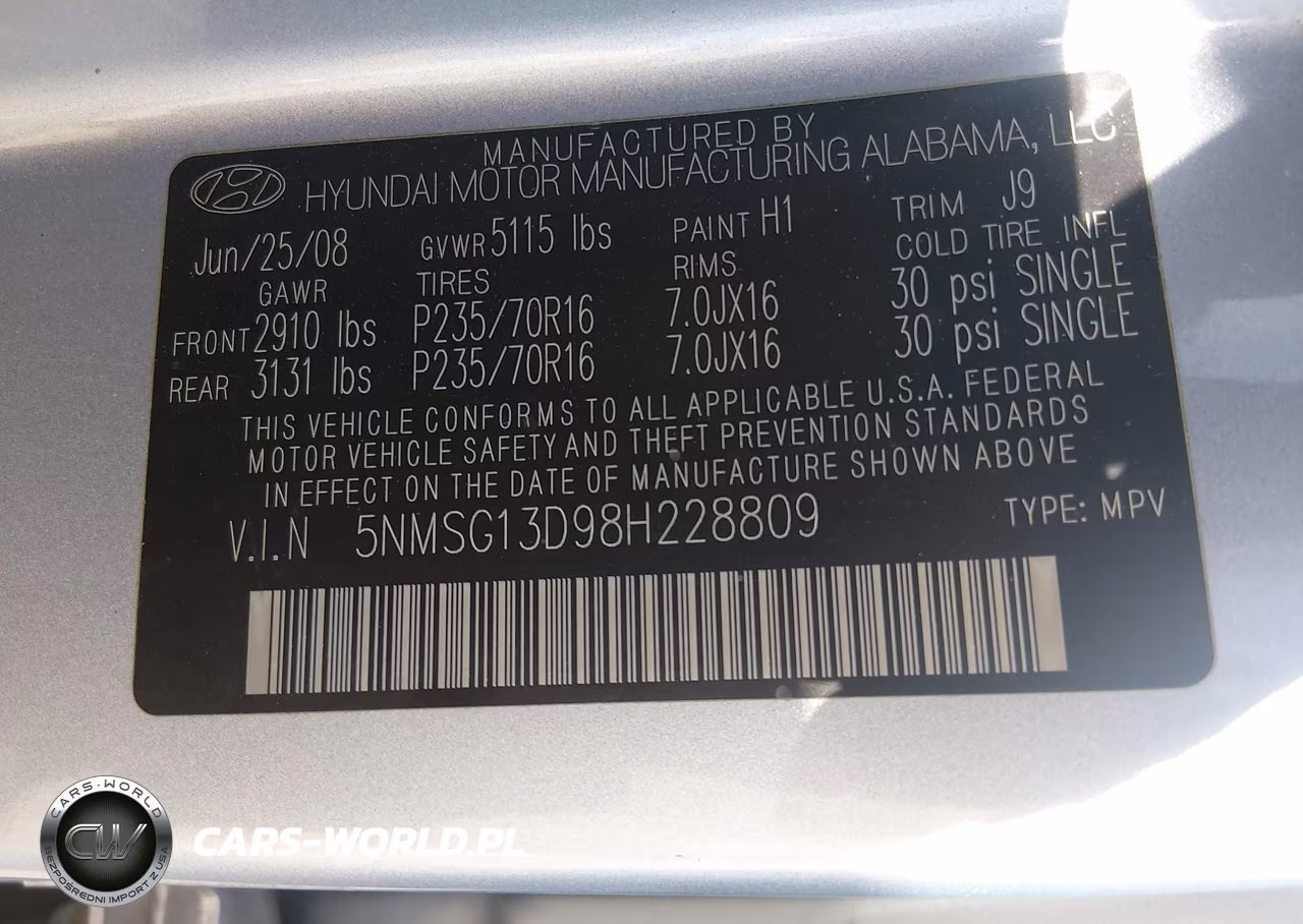 2008 Hyundai Santa Fe Gls VIN:5NMSG13D98H228809 - 9