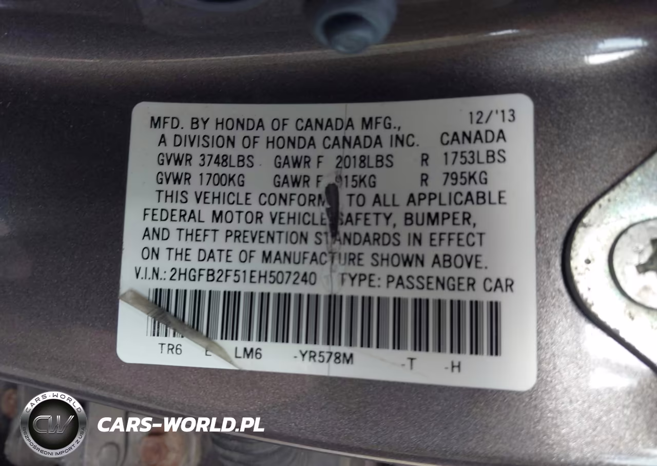 2014 Honda Civic Lx VIN:2HGFB2F51EH507240 - 9