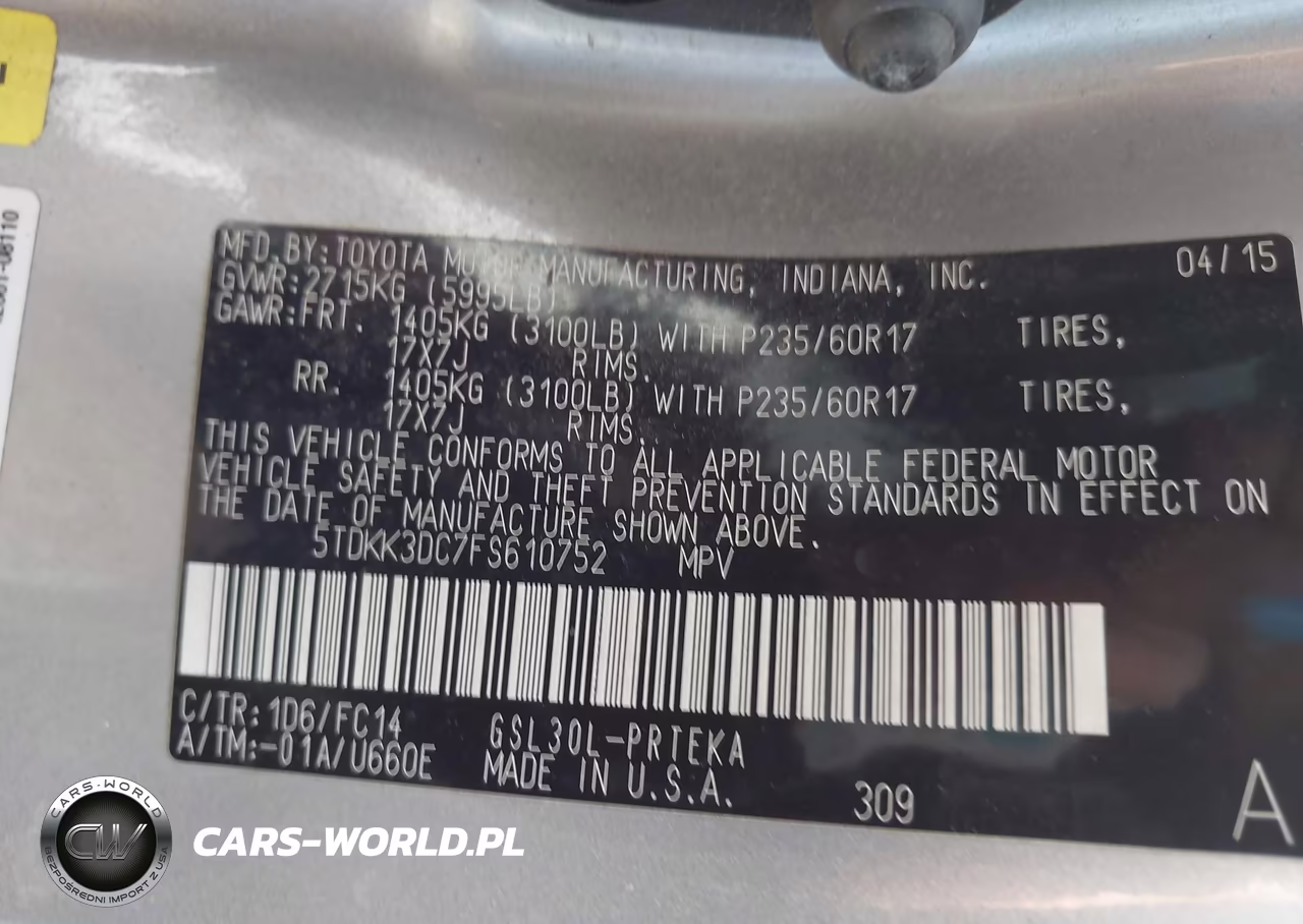 2015 Toyota Sienna Le 8 Passenger VIN:5TDKK3DC7FS610752 - 9