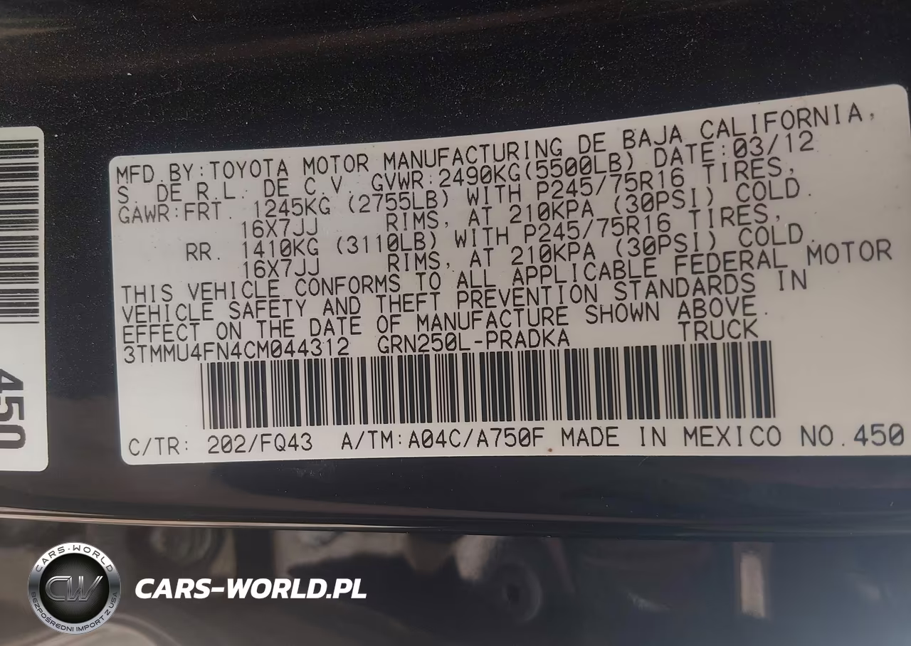 2012 Toyota Tacoma Base V6 VIN:3TMMU4FN4CM044312 - 9