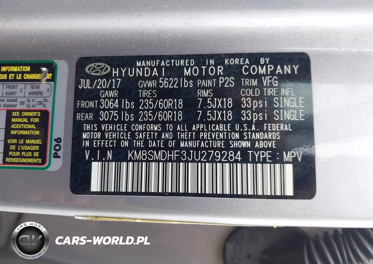 2018 Hyundai Santa Fe Se VIN:KM8SMDHF3JU279284 - 9