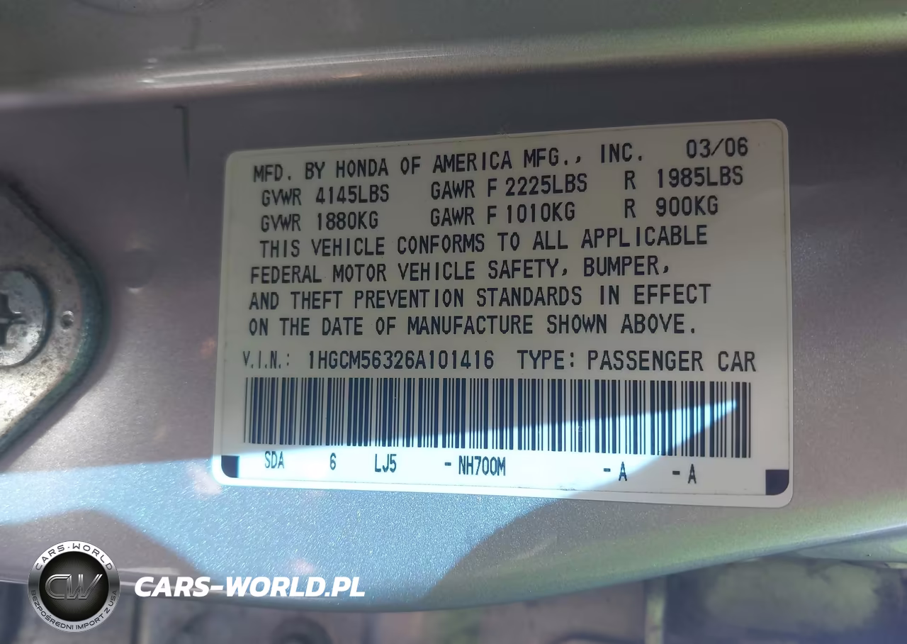 2006 Honda Accord 2.4 Se VIN:1HGCM56326A101416 - 9