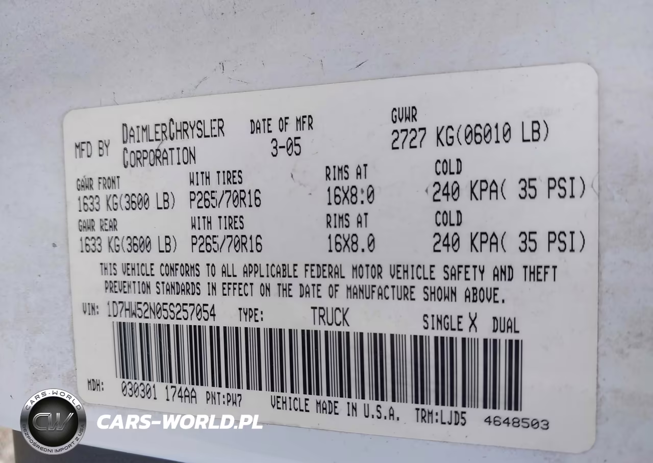2005 Dodge Dakota Laramie VIN:1D7HW52N05S257054 - 9