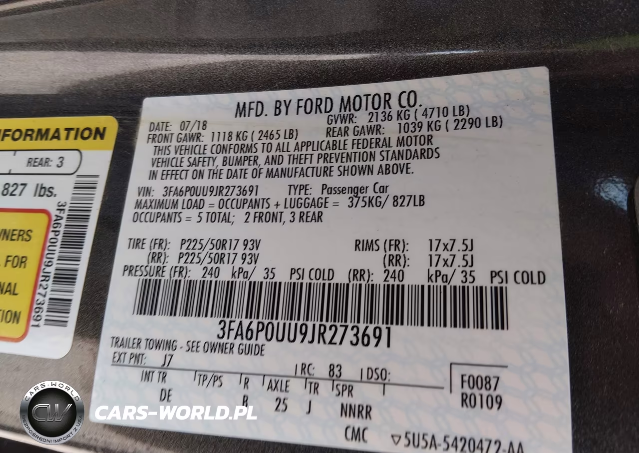 2018 Ford Fusion Hybrid S VIN:3FA6P0UU9JR273691 - 9