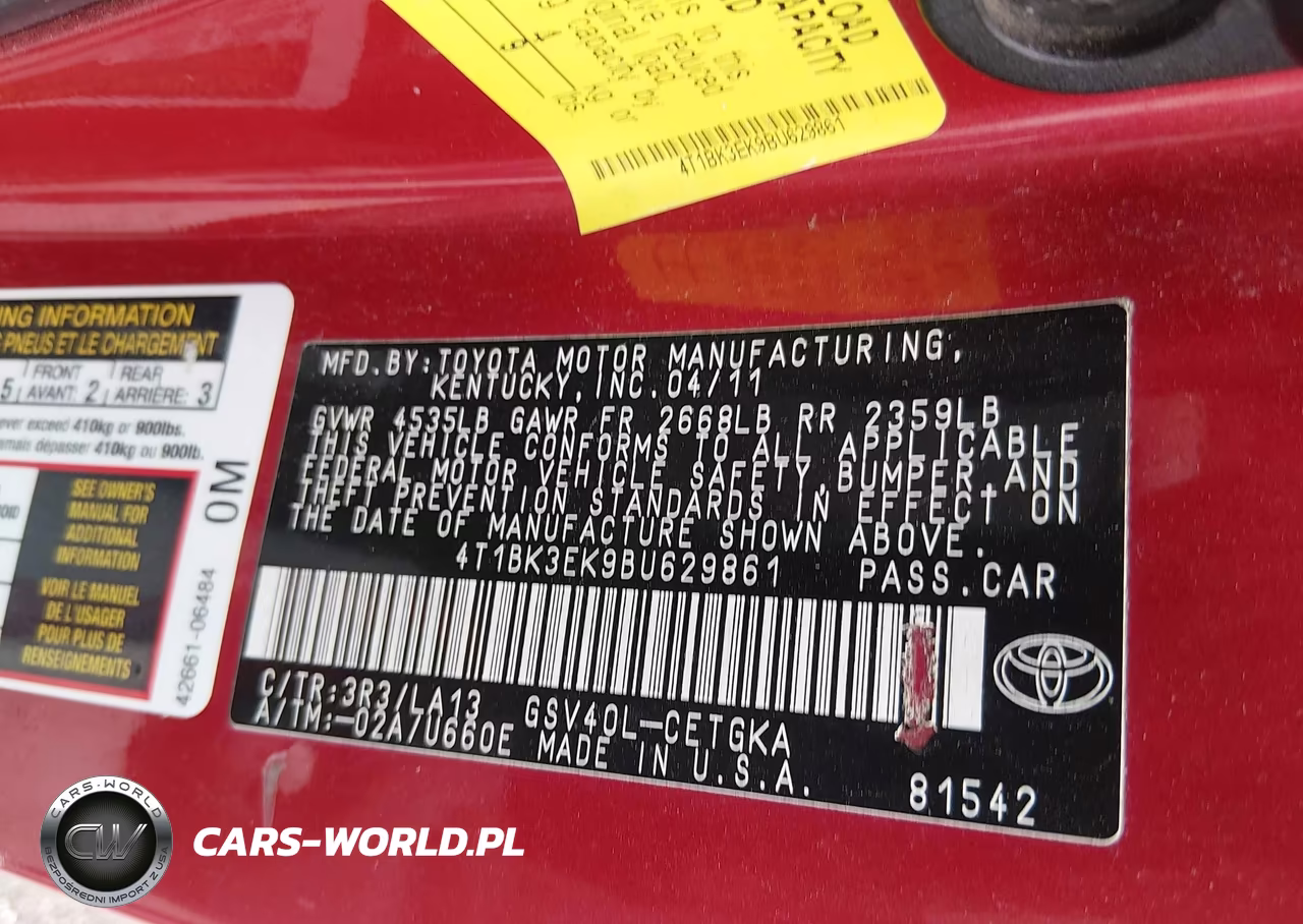 2011 Toyota Camry Xle V6 VIN:4T1BK3EK9BU629861 - 9