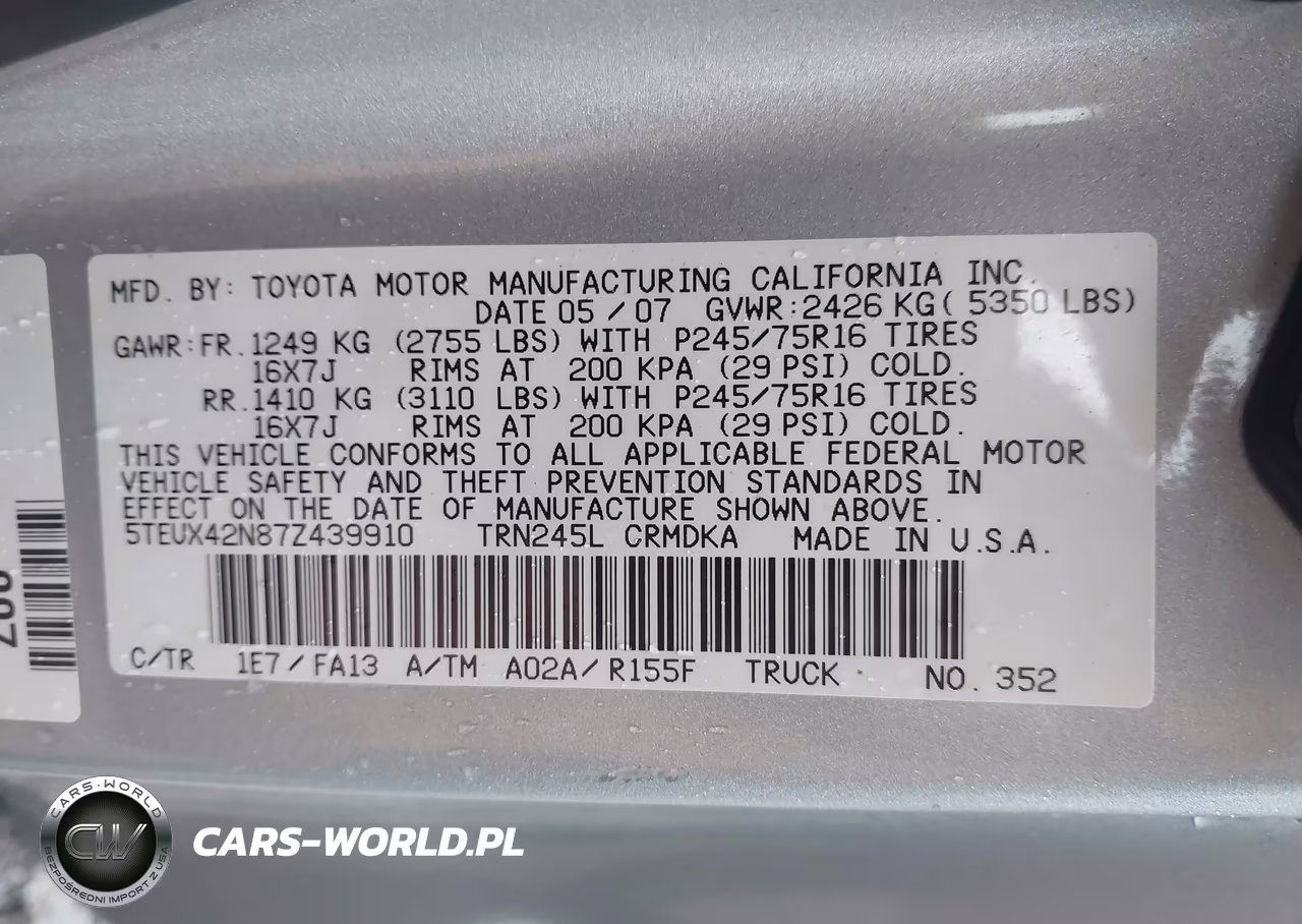 2007 Toyota Tacoma VIN:5TEUX42N87Z439910 - 9
