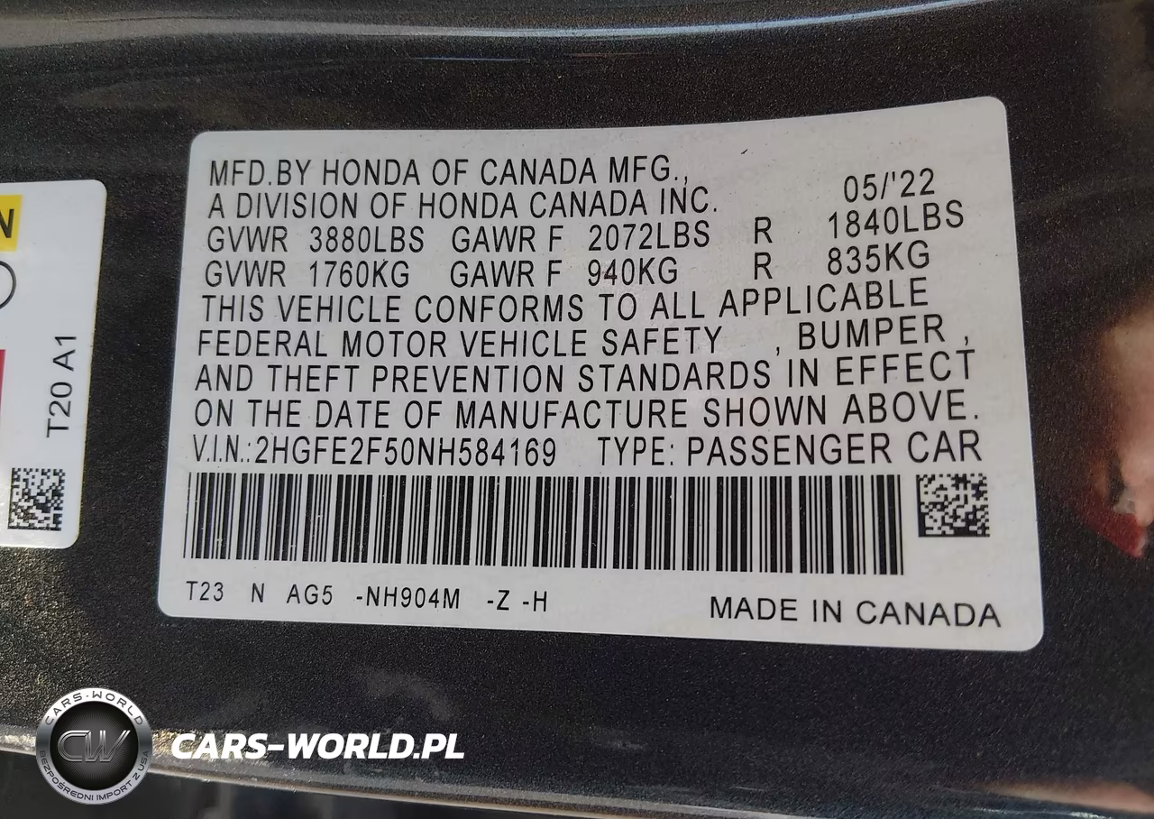 2022 Honda Civic Sport VIN:2HGFE2F50NH584169 - 9