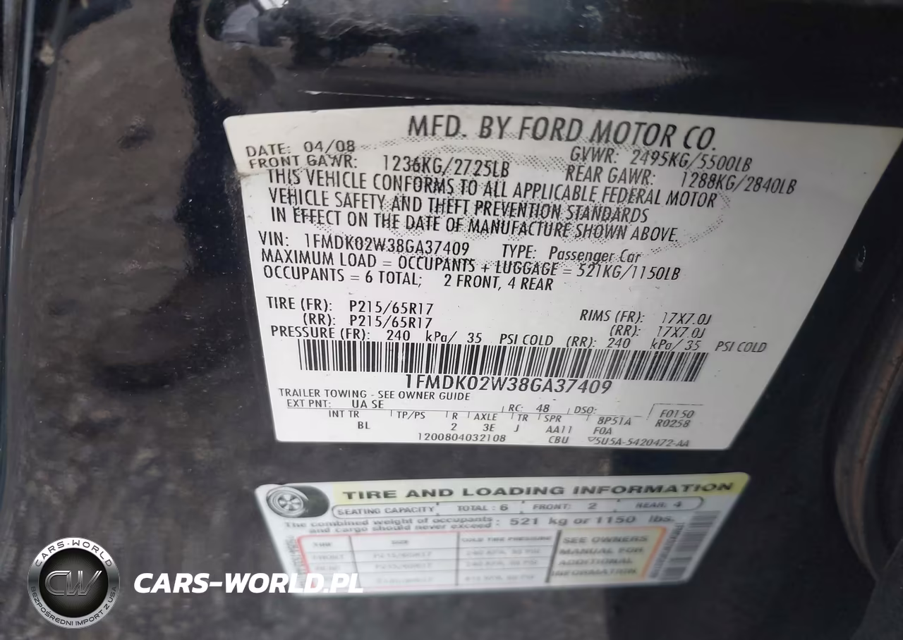 2008 Ford Taurus X Sel VIN:1FMDK02W38GA37409 - 9