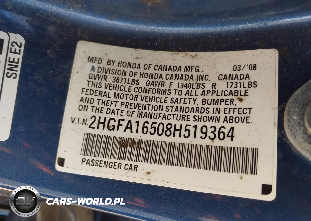 2008 Honda Civic Lx VIN:2HGFA16508H519364 - 9