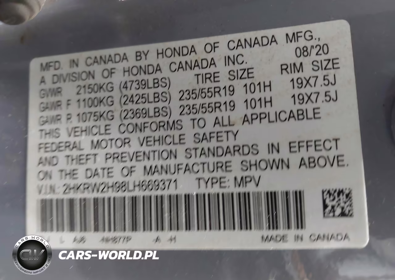 2020 Honda Cr-V Awd Touring VIN:2HKRW2H98LH669371 - 9