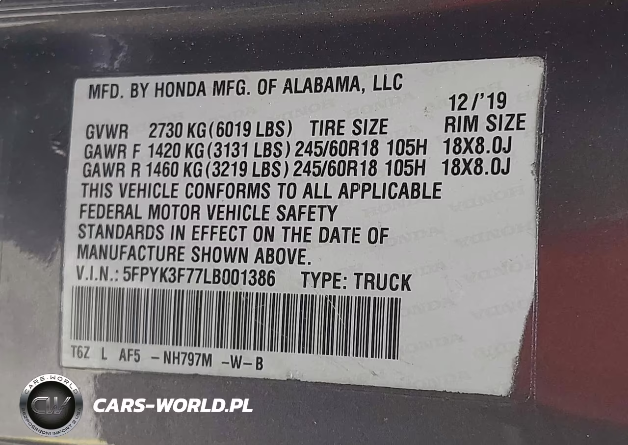 2020 Honda Ridgeline Rtl-E VIN:5FPYK3F77LB001386 - 9