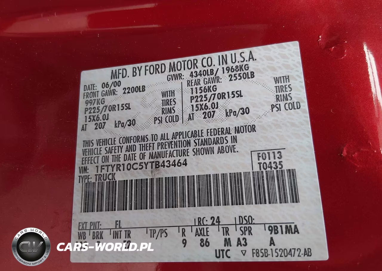 2000 Ford Ranger Xl-Xlt VIN:1FTYR10C5YTB43464 - 9