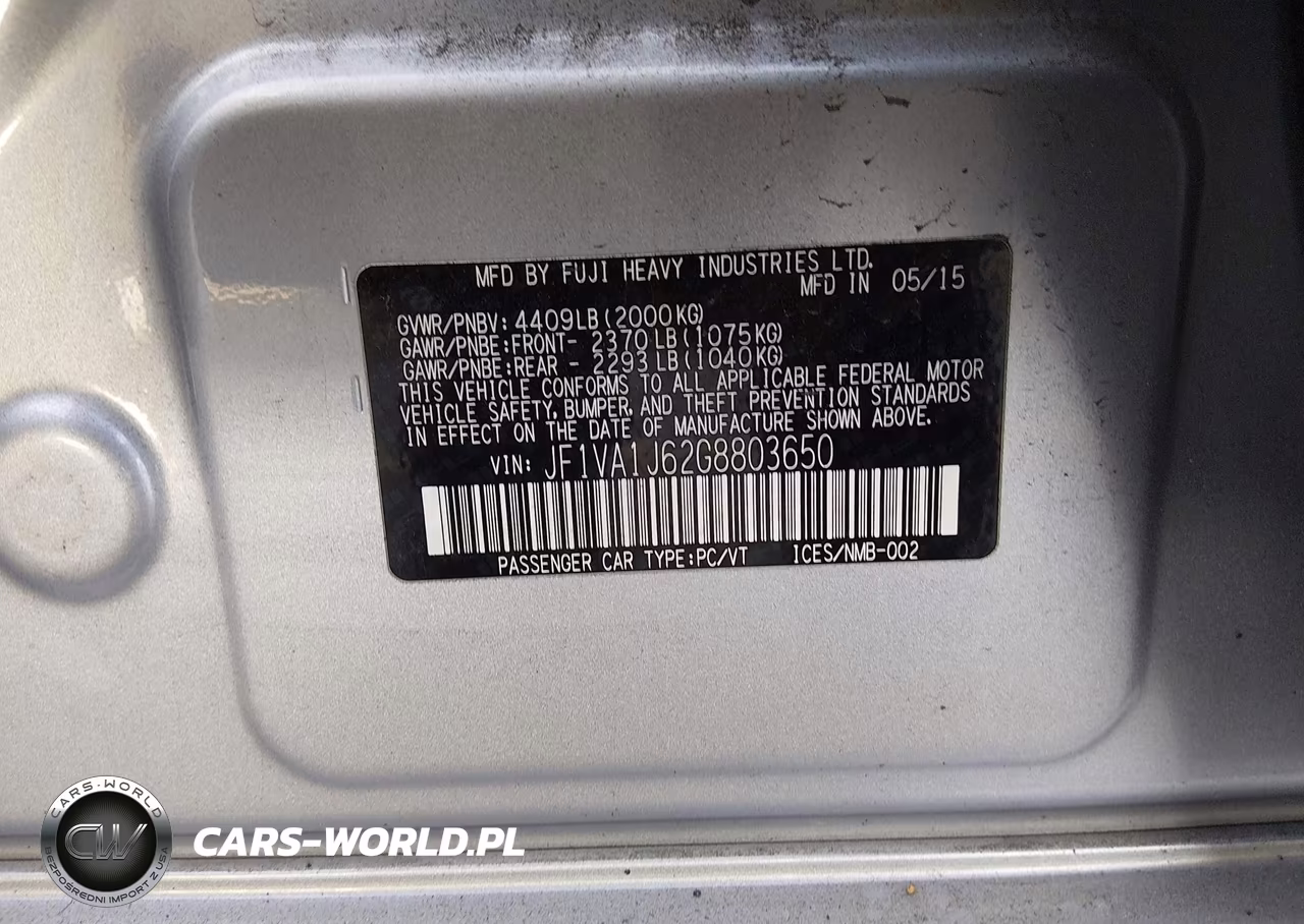 2016 Subaru Wrx Limited VIN:JF1VA1J62G8803650 - 9