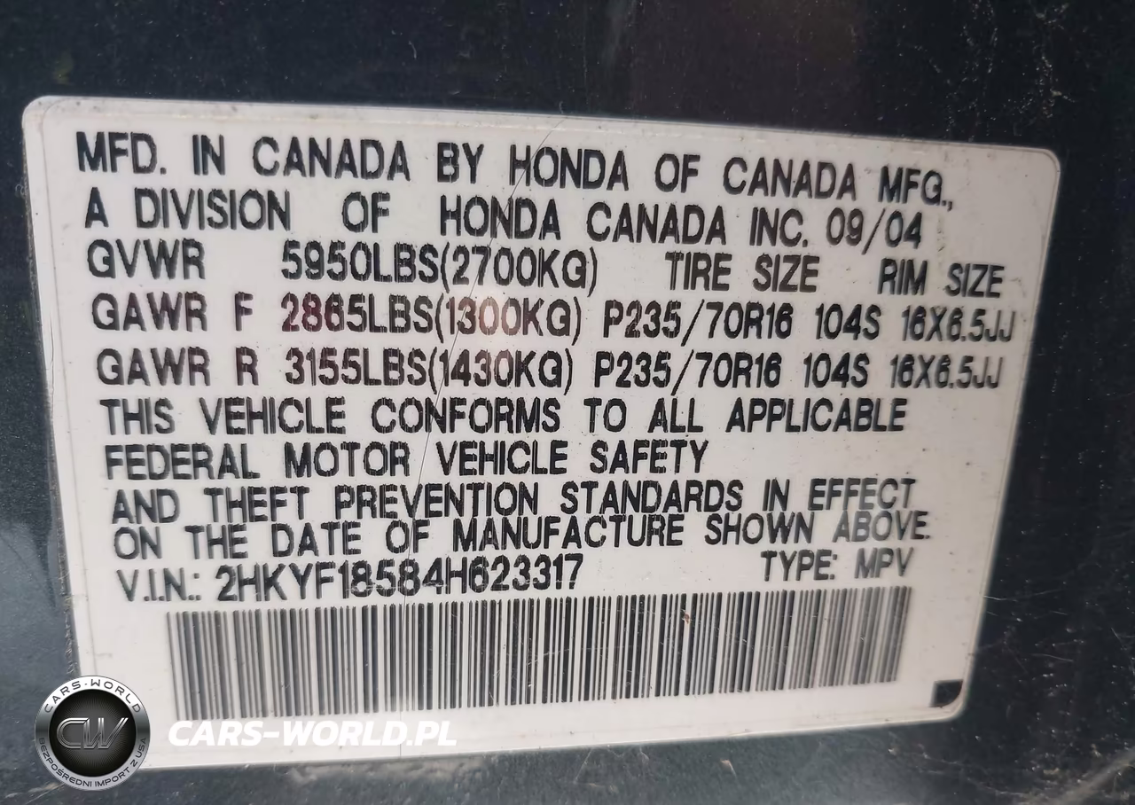 2004 Honda Pilot Ex-L VIN:2HKYF18584H623317 - 9