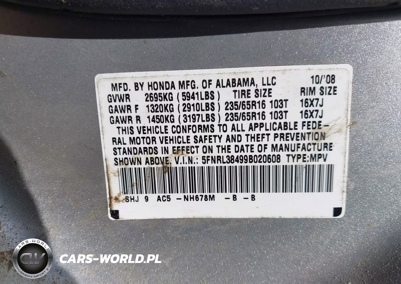 2009 Honda Odyssey Ex VIN:5FNRL38499B020608 - 9