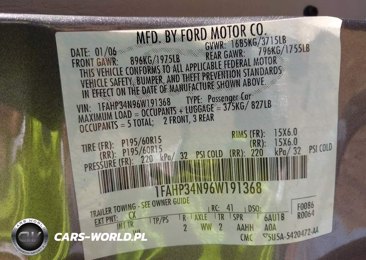 2006 Ford Focus Zx4 VIN:1FAHP34N96W191368 - 9