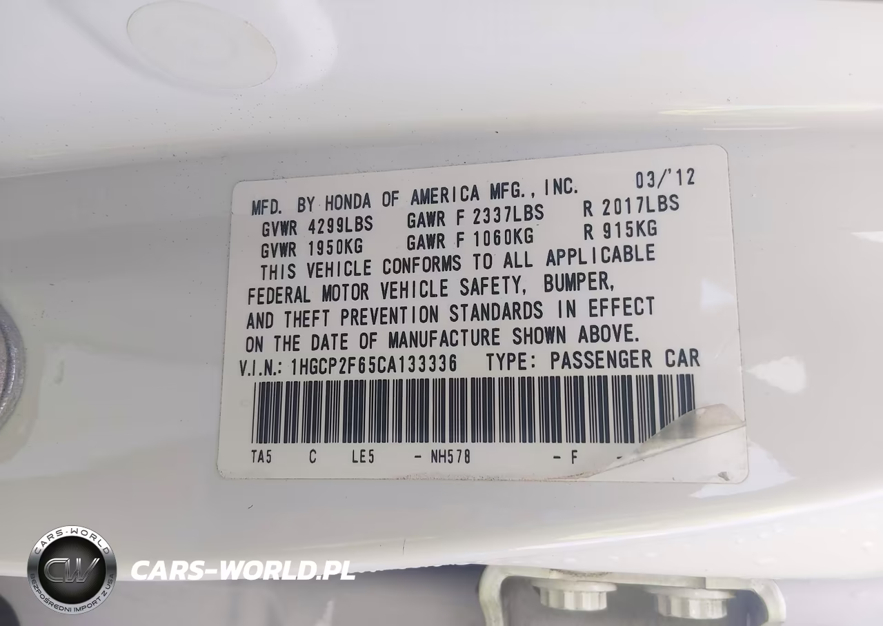 2012 Honda Accord 2.4 Se VIN:1HGCP2F65CA133336 - 9