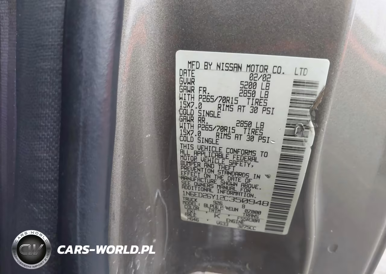 2002 Nissan Frontier Xe-V6 VIN:1N6ED26Y12C350948 - 9