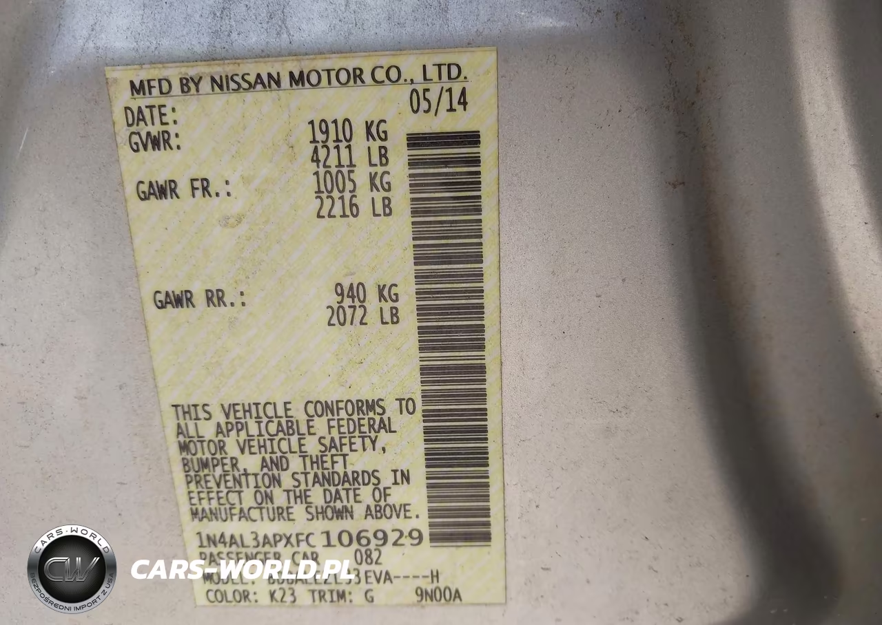 2015 Nissan Altima 2.5 S VIN:1N4AL3APXFC106929 - 9