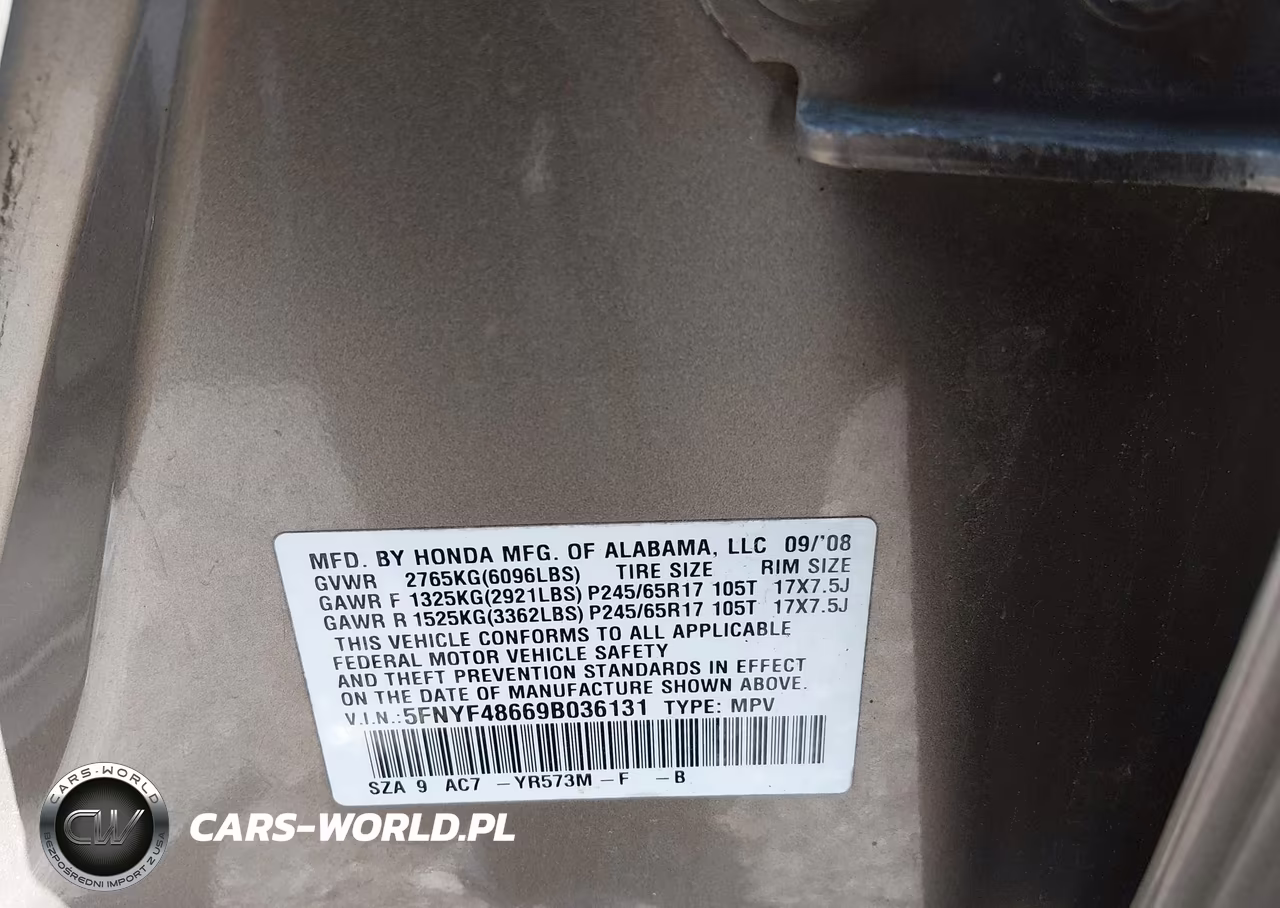 2009 Honda Pilot Ex-L VIN:5FNYF48669B036131 - 9