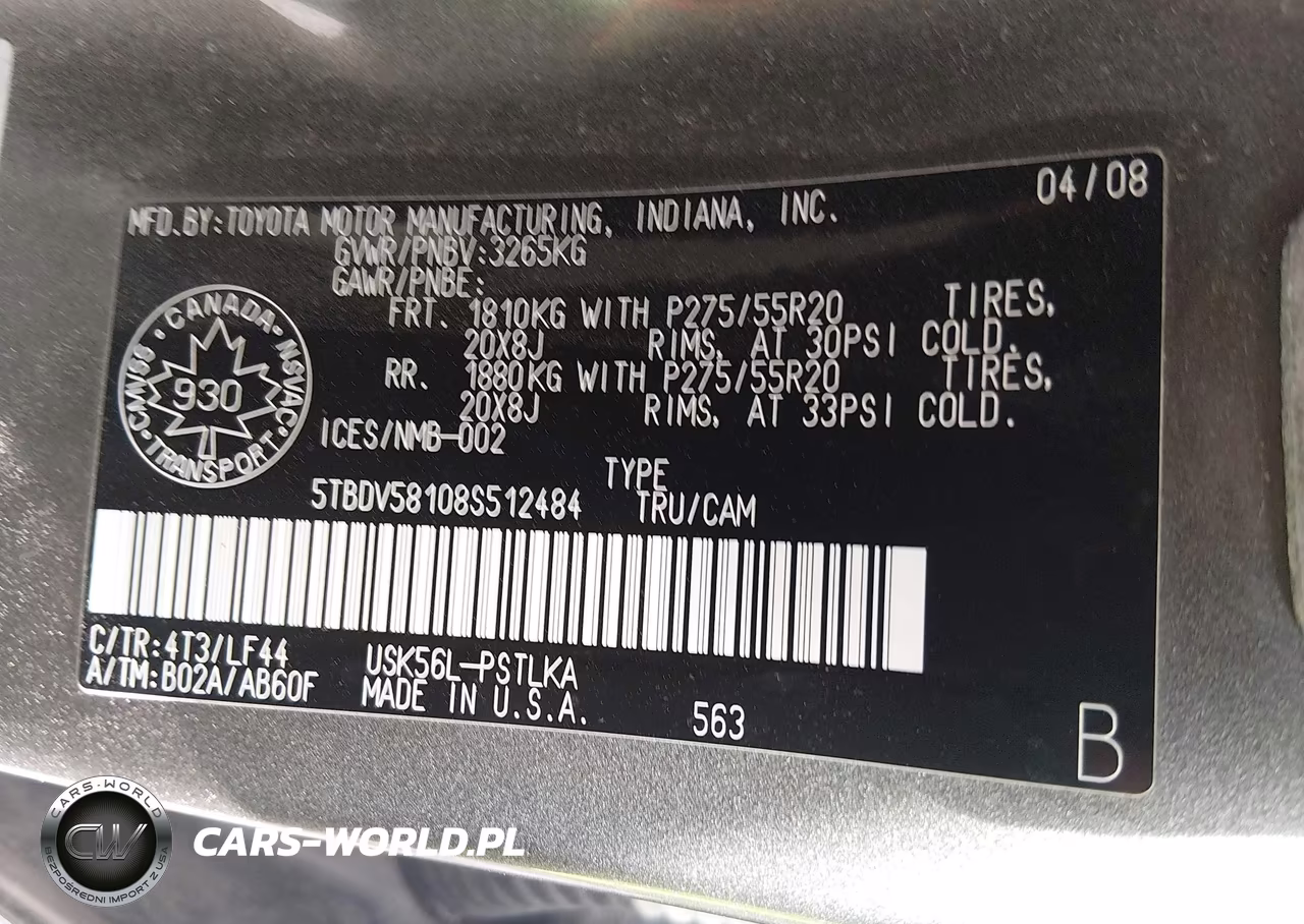 2008 Toyota Tundra Limited 5.7L V8 VIN:5TBDV58108S512484 - 9