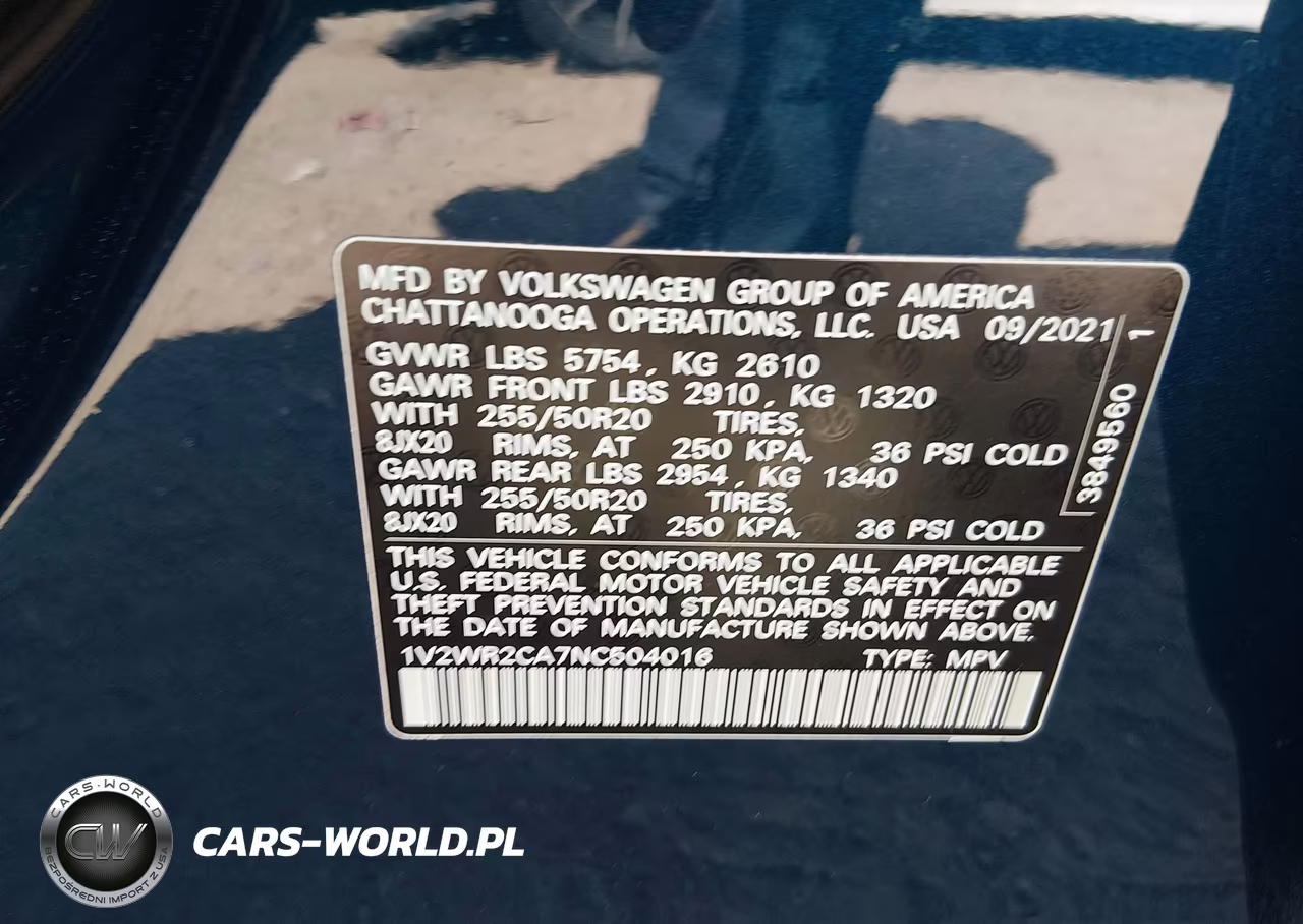 2022 Volkswagen Atlas 3.6L V6 Se W-Technology VIN:1V2WR2CA7NC504016 - 9