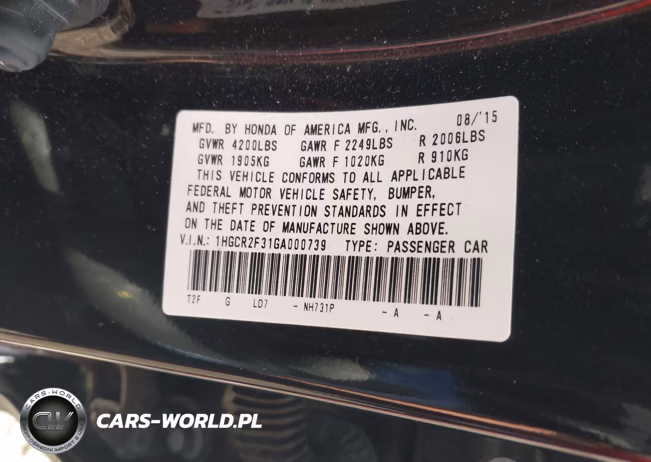 2016 Honda Accord Lx VIN:1HGCR2F31GA000739 - 9