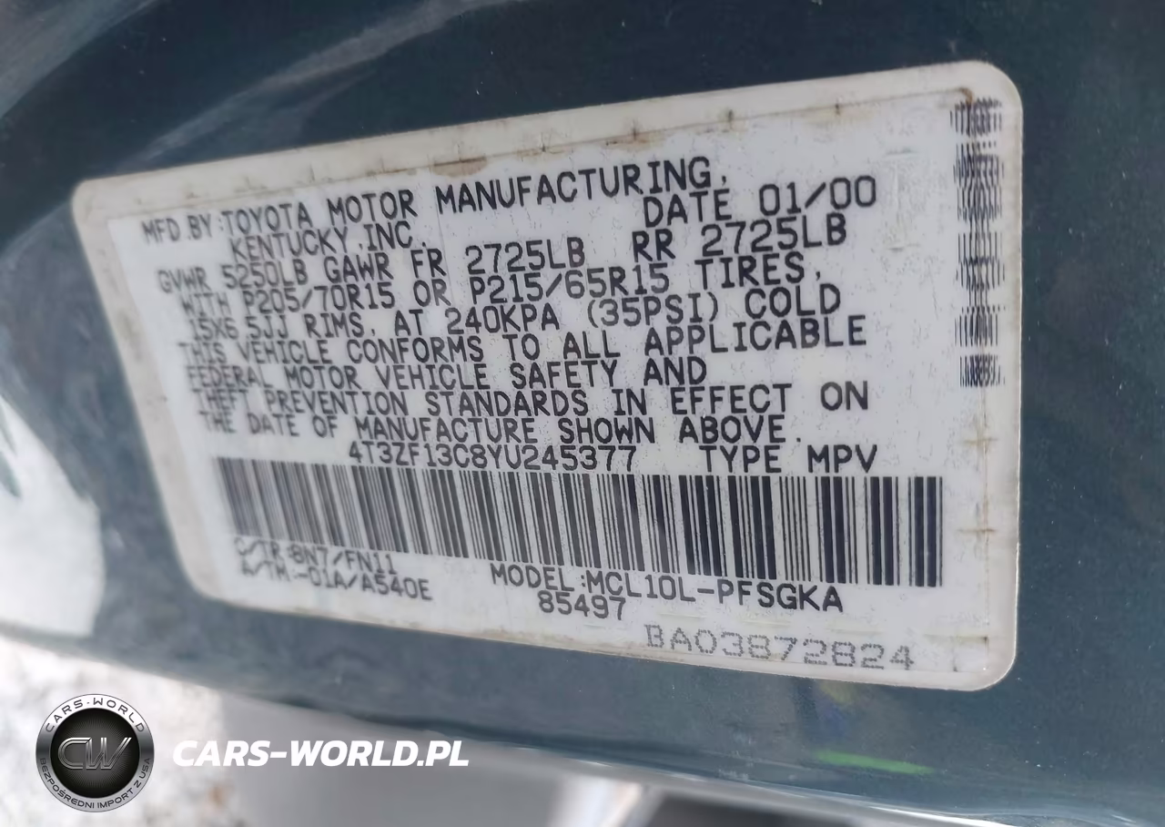 2000 Toyota Sienna Le VIN:4T3ZF13C8YU245377 - 9