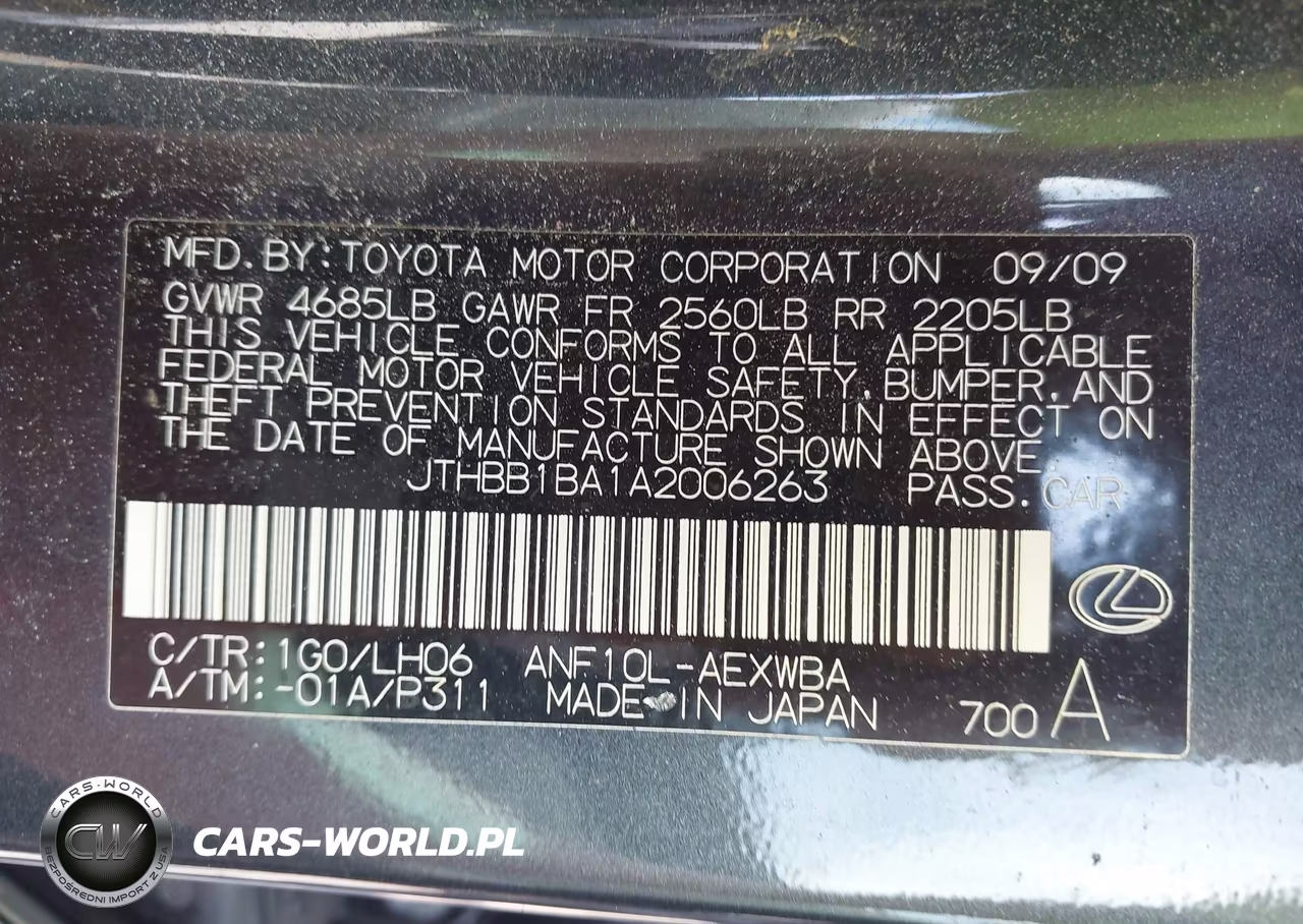 2010 Lexus Hs 250H Premium VIN:JTHBB1BA1A2006263 - 9