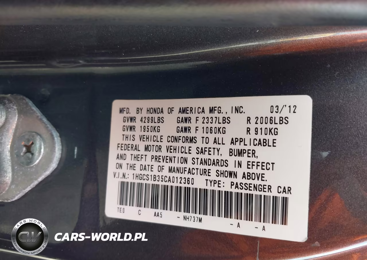 2012 Honda Accord 2.4 Lx-S VIN:1HGCS1B35CA012360 - 9
