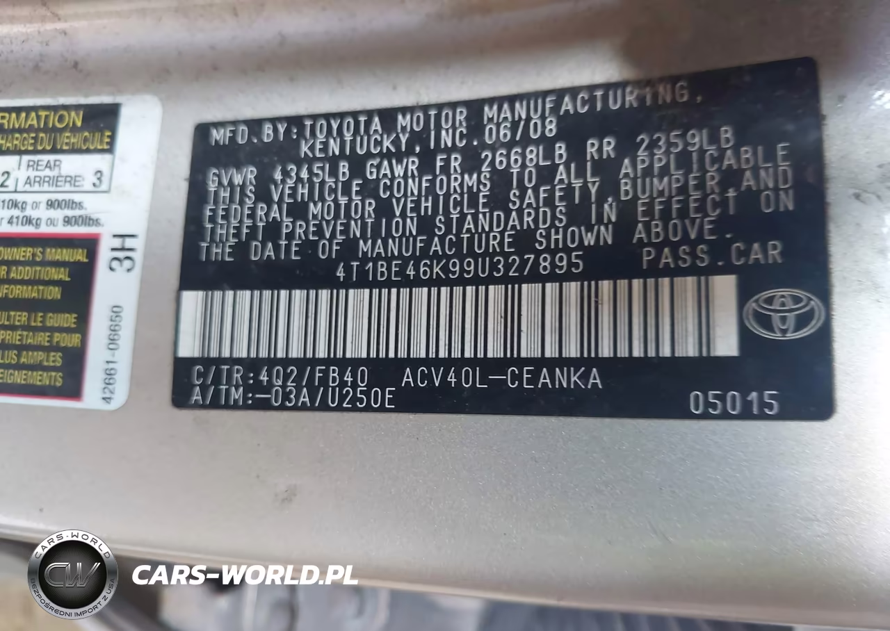 2009 Toyota Camry Le VIN:4T1BE46K99U327895 - 9