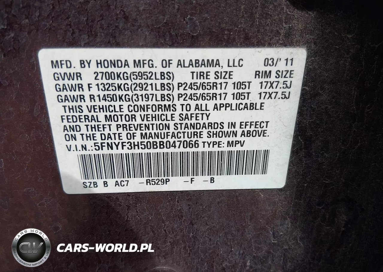 2011 Honda Pilot Ex-L VIN:5FNYF3H50BB047066 - 9