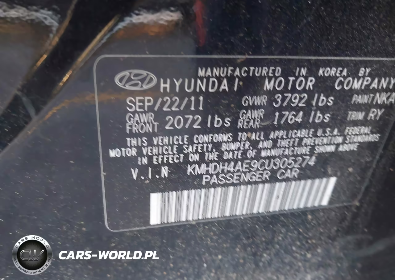 2012 Hyundai Elantra Limited (Ulsan Plant) VIN:KMHDH4AE9CU305274 - 9