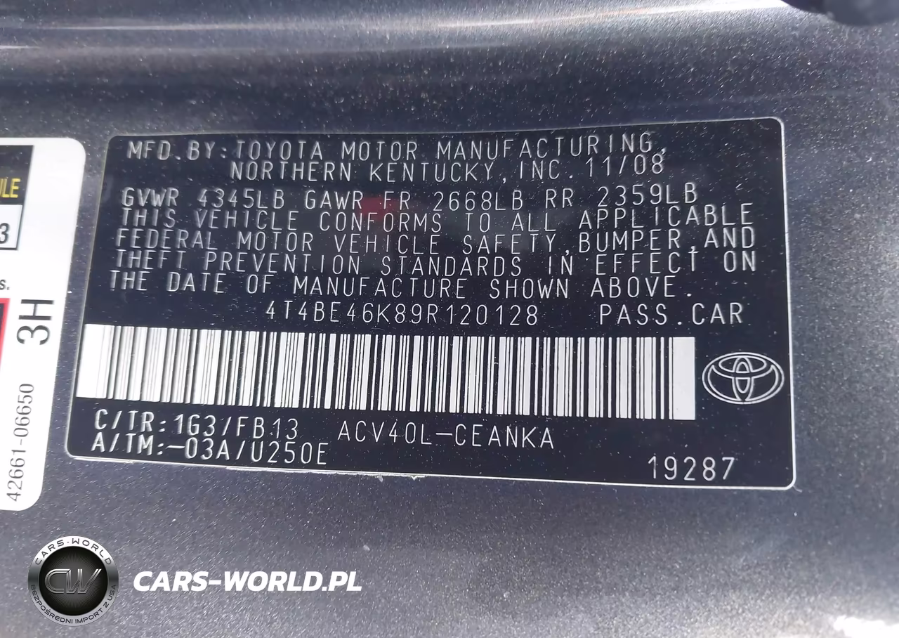 2009 Toyota Camry Le VIN:4T4BE46K89R120128 - 9