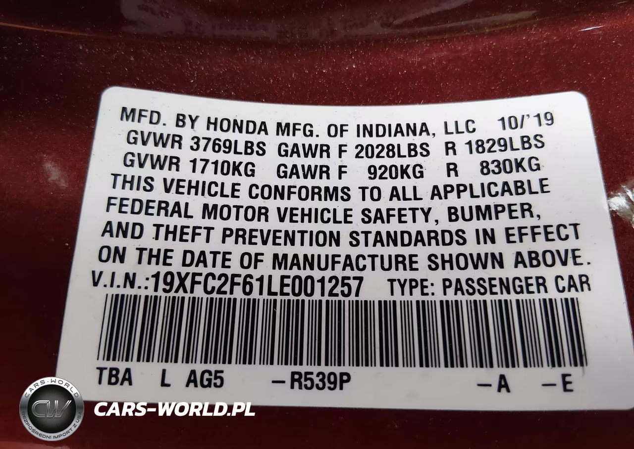 2020 Honda Civic Lx VIN:19XFC2F61LE001257 - 9