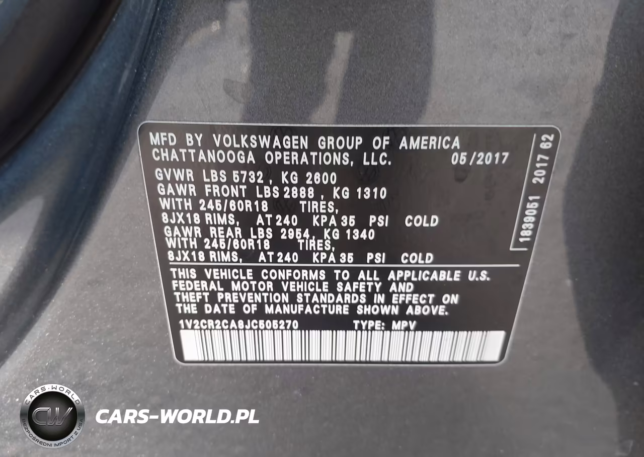 2018 Volkswagen Atlas 3.6L V6 Se VIN:1V2CR2CA8JC505270 - 9