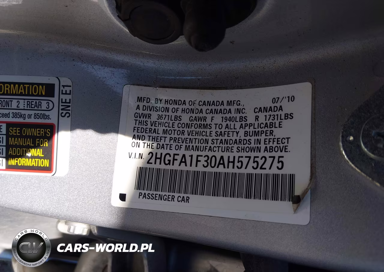 2010 Honda Civic Vp VIN:2HGFA1F30AH575275 - 9