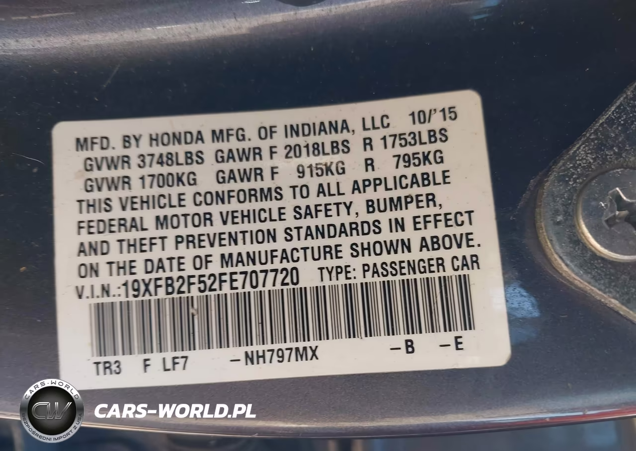 2015 Honda Civic Lx VIN:19XFB2F52FE707720 - 9