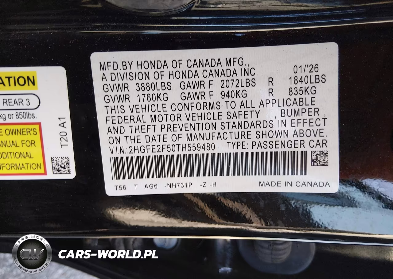 2026 Honda Civic Sport VIN:2HGFE2F50TH559480 - 9