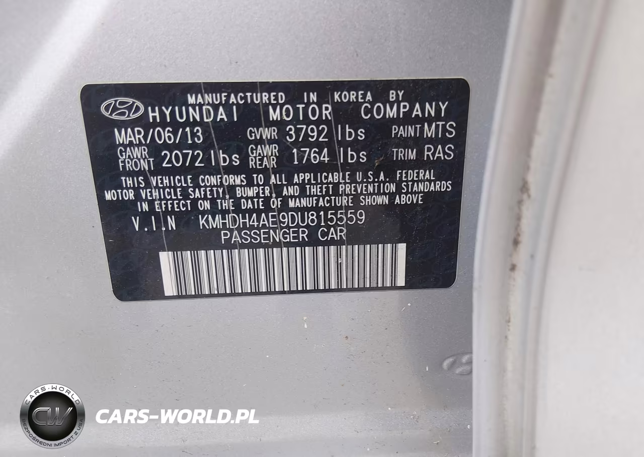 2013 Hyundai Elantra Gls VIN:KMHDH4AE9DU815559 - 9