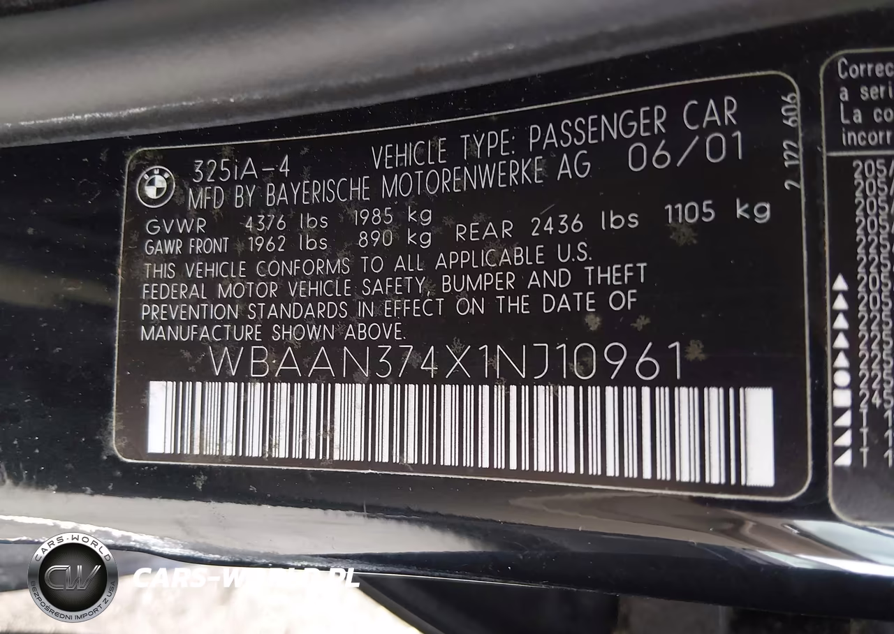 2001 BMW 325I VIN:WBAAN374X1NJ10961 - 9