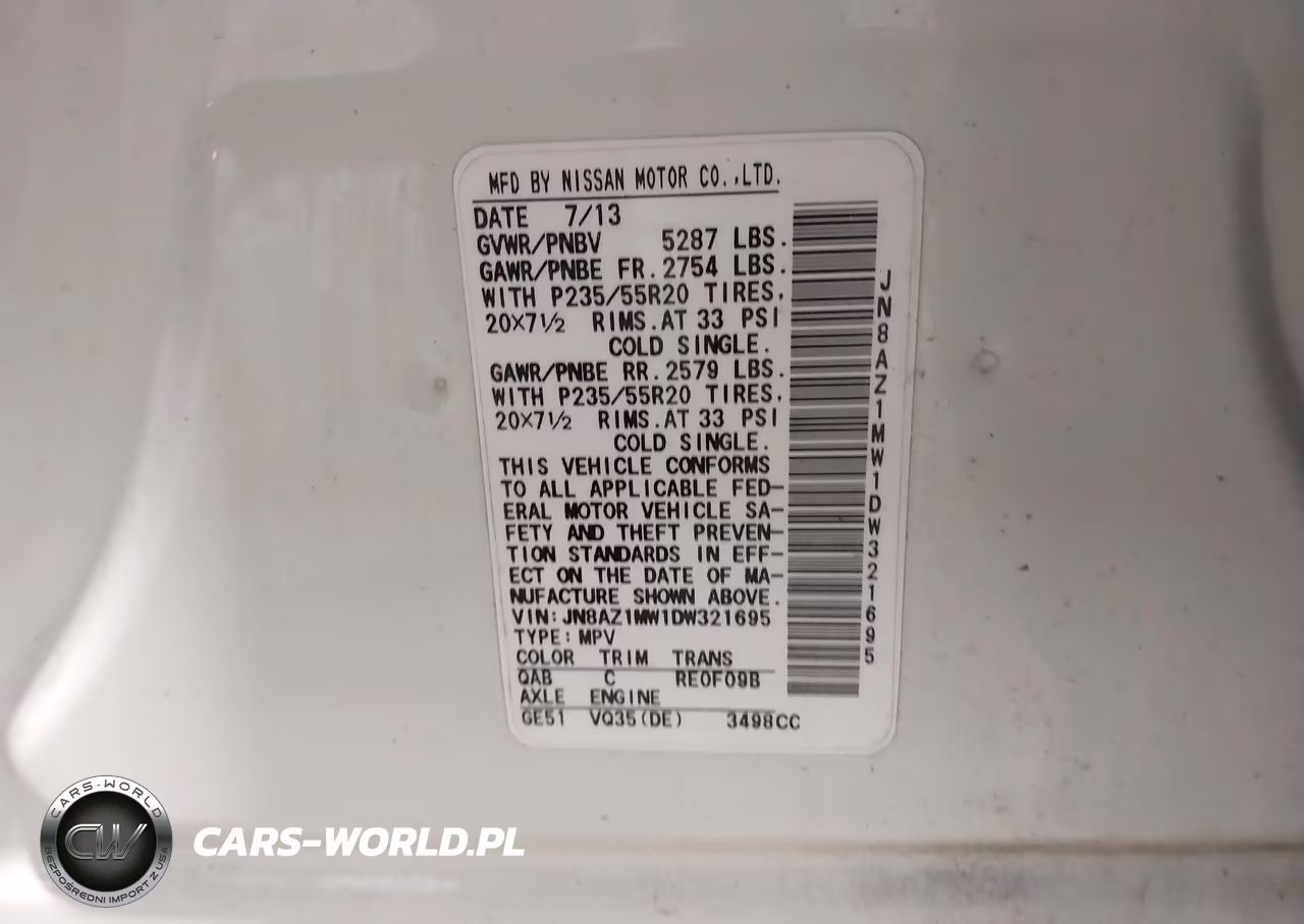 2013 Nissan Murano Le VIN:JN8AZ1MW1DW321695 - 9
