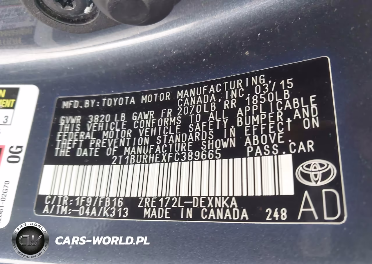2015 Toyota Corolla Le VIN:2T1BURHEXFC389665 - 9