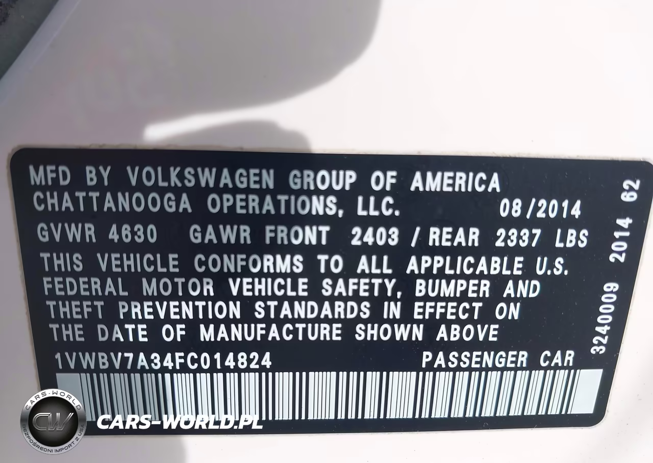 2015 Volkswagen Passat 2.0L Tdi Se VIN:1VWBV7A34FC014824 - 9